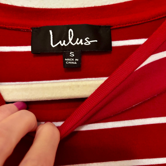 Lulus Red & White Striped Mini T-Shirt Dress S - Picture 9 of 10